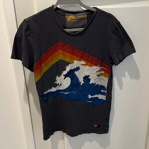 Aviator Nation dark blue ocean wave + rainbow tee - unisex XS (fits womens S)